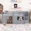 Lit mezzanine bas en bois de pin massif pour chambre d'enfant simple gris avec escalier et rangement sous le lit