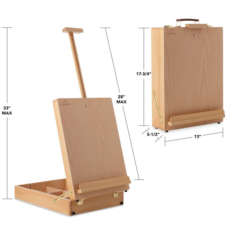 Wood Desk Table Easel - Handcrafted Beechwood Desktop Easel & Wooden Art  Tabletop Box for Drawing, Painting, and Sketching with 3 Front Drawers for