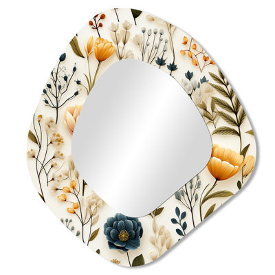 Crawley Earthy Multicolor Palet Botanical - Botanical Unique Shape Decorative Wall Mirror, Boho Asymmetrical Large Mirror, Printed Metal Art