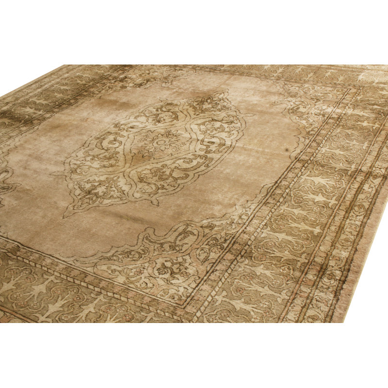 Wool Oriental Area Rug in Beige/Brown, Gray/Silver, Green