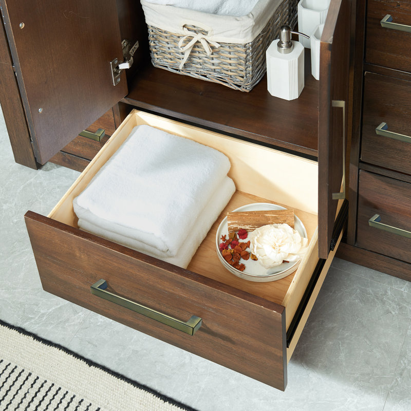 Meuble-lavabo l 48 po x P 22 po Asellus en noyer avec comptoir en marbre blanc et lavabo blanc