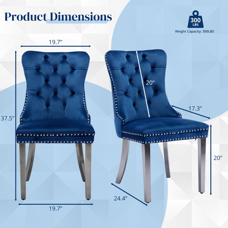 Velvet Dining Chairs Set Of 6, Upholstered High-End Tufted Dining Room Chair With Nailhead Back Ring Pull Trim Metal Legs, Contemporary Nikki Collection Modern Style For Kitchen