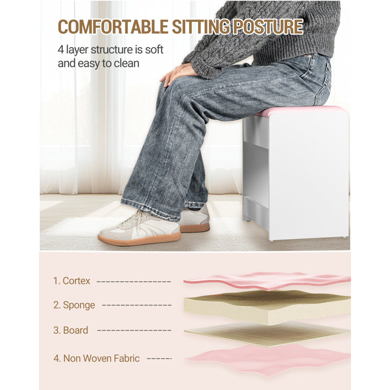 Dressing Table Stool, Soft Padded Vanity Stool, Makeup Chair with Non-Slip Foot Pads for Dressing Room, Bottom Storage, Bedroom, Entryway