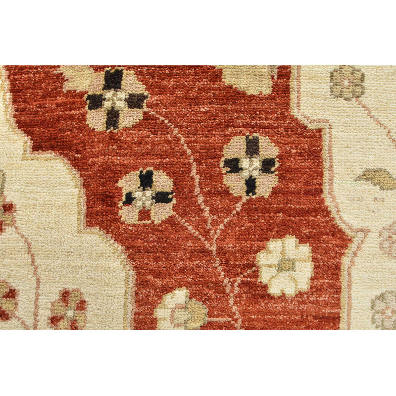 Tapis rouge en laine noué à la main de conception unique 9 pi 1 po x 12 pi