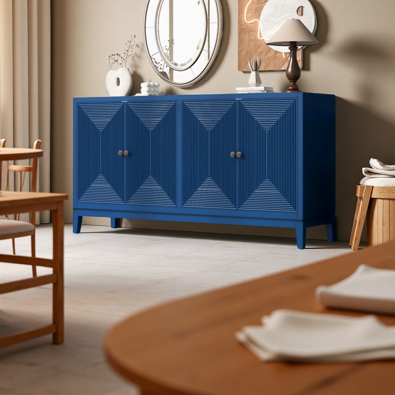 Buffet élégant avec rangement à lignes verticales, Bleu