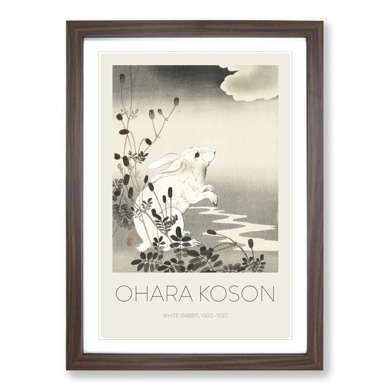 Rabbit at Full Moon Print by Ohara Koson - Framed Print, Walnut Framed, 48cm H x 36cm W x 2cm D