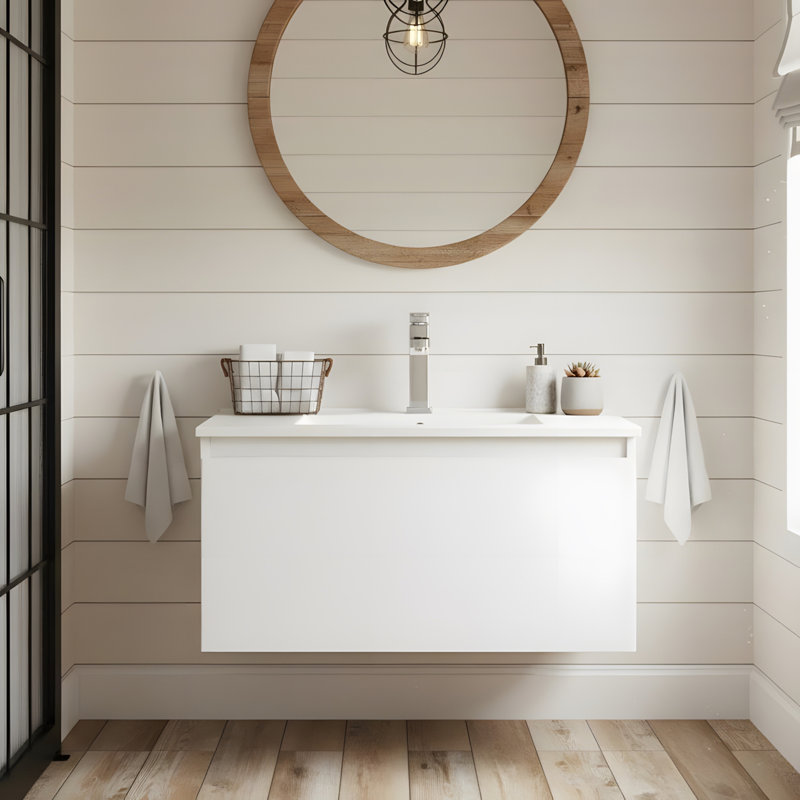 32-inch Wall-Mounted Bathroom Vanity, White