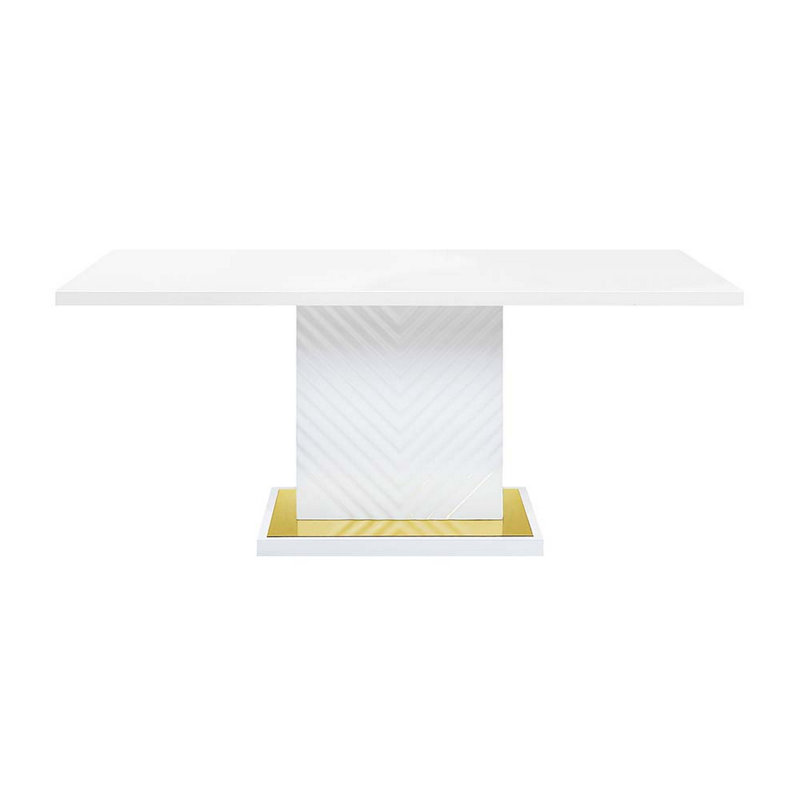 Izekiel Pedestal Dining Table,Dining room table,Kitchen table with Stainless Trim Base, White