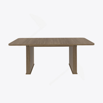Modern Dining Table For 6-10 People, Wood Kitchen Table With Double Robust Pedestal, Wooden Dinner Table For Dining Room