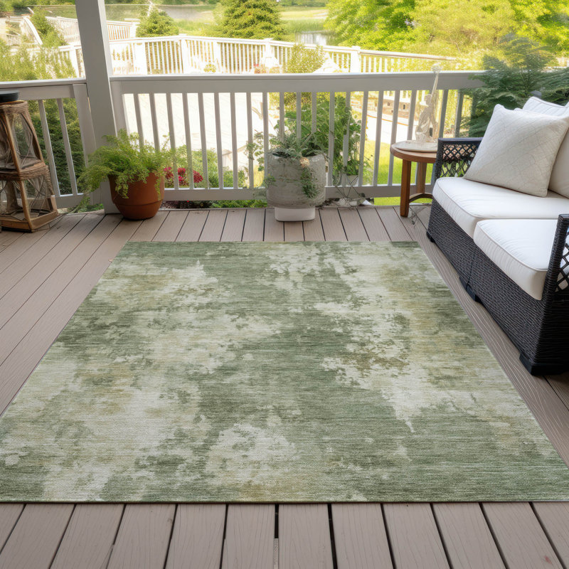 Tapis de sauge Xhevrie intérieur / extérieur lavable à la machine, Rectangle 10 pi x 14 pi