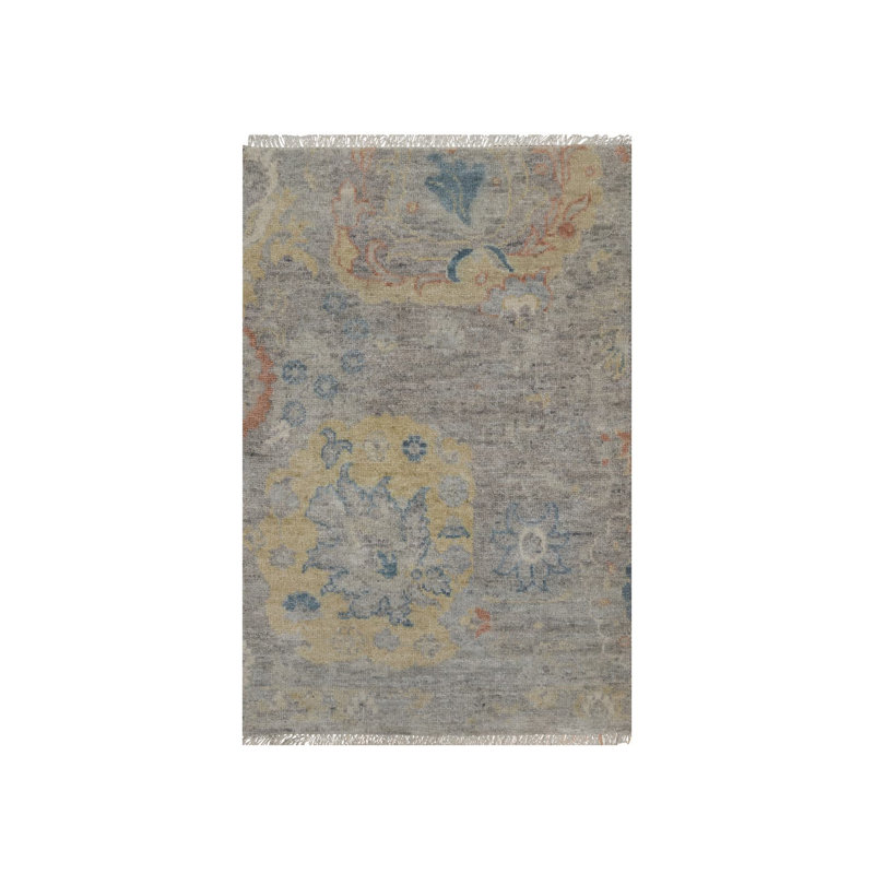 2'x3'1" Beige, Broken Pattern with Oushak Design, Borderless, 100% Wool, Hand Knotted, Mat, Sample, Oriental Rug