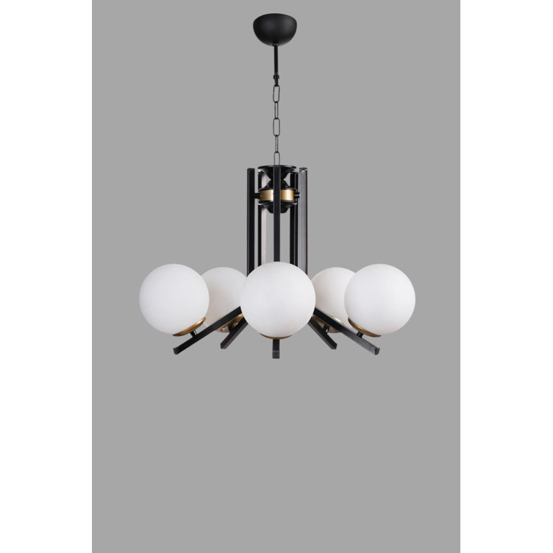 Lustre moderne élégant, hauteur réglable, structure en métal avec capuchon en verre, 11,8 po x 5,9 po | 5 x douilles E27 (40 W maximum) | Design élégant blanc et noir, parfait pour la salle à manger et les espaces de vie, classé IP20