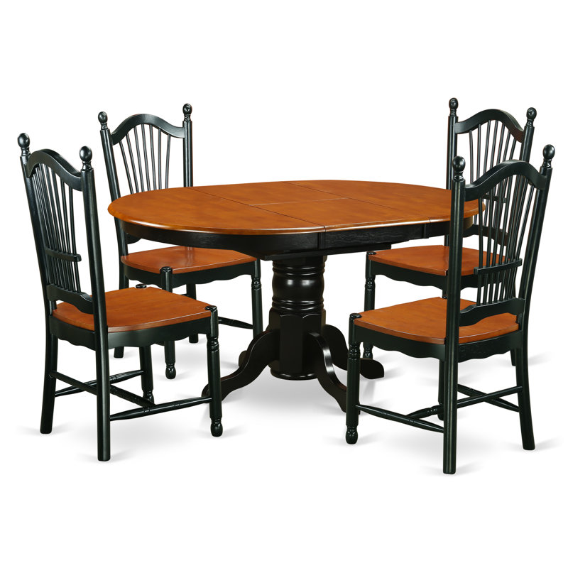 5 Piece Dining Room Furniture Set Includes an Oval Kitchen Table with Butterfly Leaf and 4 Dining Chairs, Black & Cherry