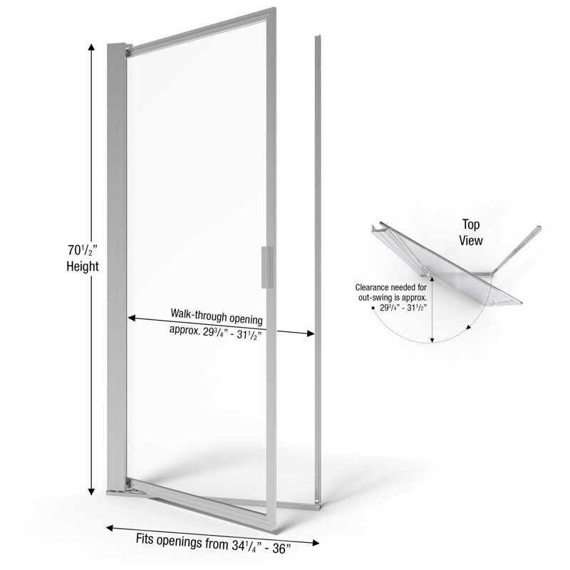 Sopora 36'' - W x 70.5'' H Pivot Door Framed Shower Door with, Silver, AquaGlideXP clear