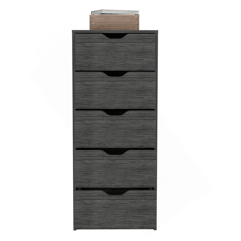 Commode haute 5 tiroirs Basilea, système coulissant, Brun