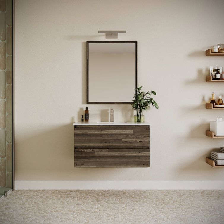 Fresca Formosa 36" Wall Mount Floating Single Sink Open Bottom Bathroom Vanity Set with Top, Sink and Mirror - Faucet Not Included