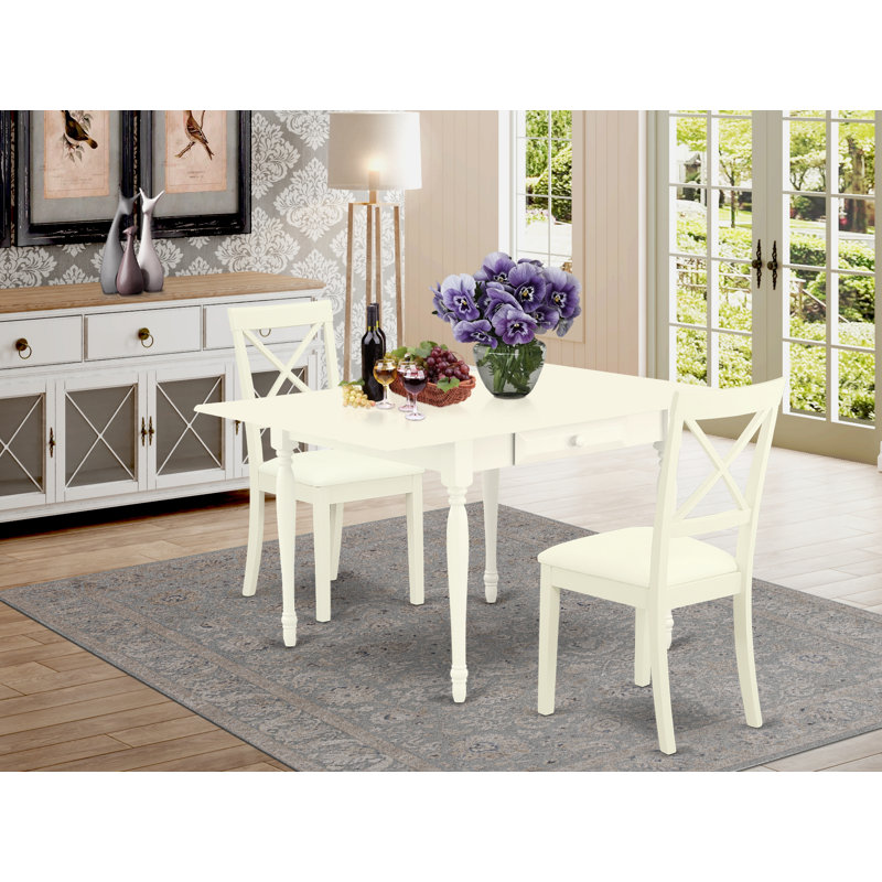 L'ensemble de table de salle à manger 3 pièces contient une table de cuisine rectangulaire avec Dropleaf et 2 chaises de salle à manger en similicuir, blanc lin