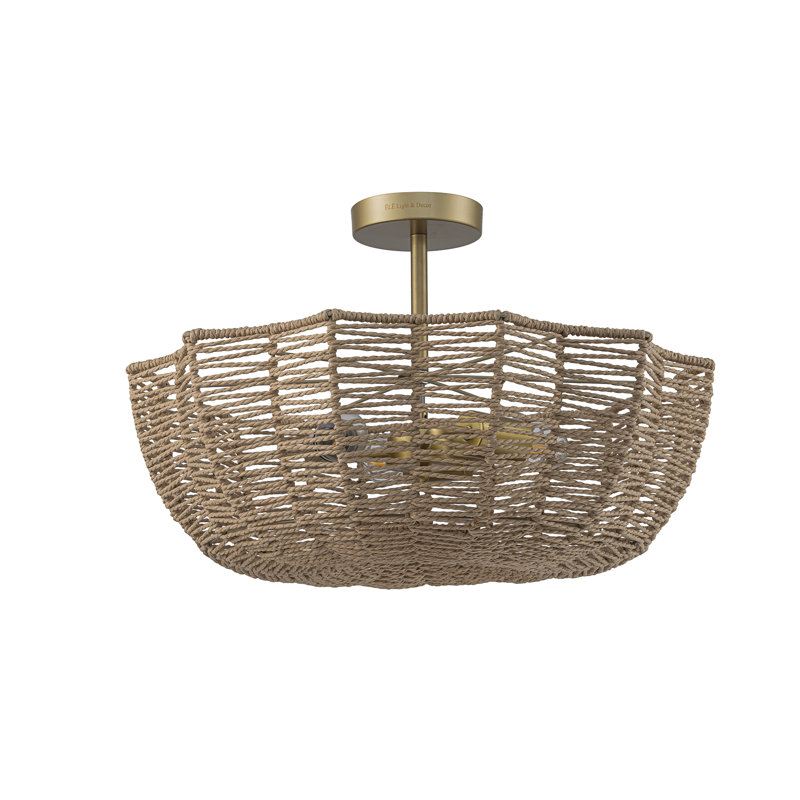 Marigold 3-Light 21 " Wide Woven Semi Flush Mount Modern Scalloped Ceiling Light In Brass