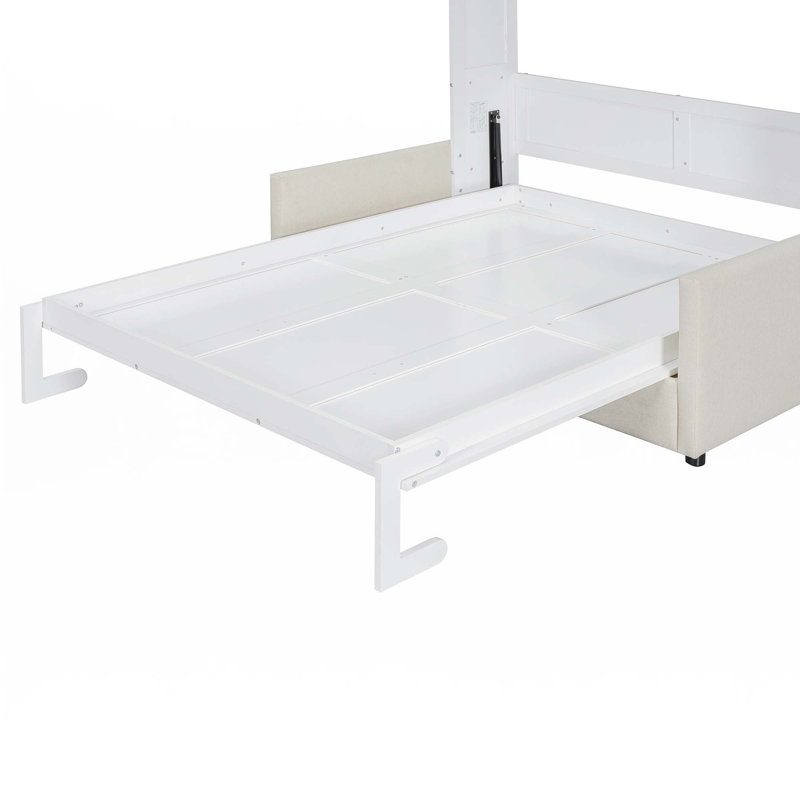 Lit escamotable double pleine grandeur avec coussin, Complète, Blanc