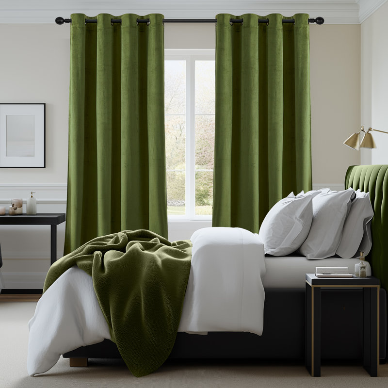 Velvet Room Darkening Curtain Panel Pair, Olive Green, 117cm Width x 183cm Drop