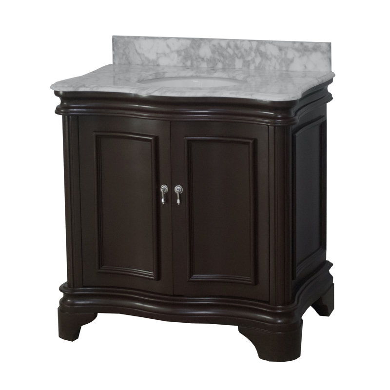 Ensemble de meuble-lavabo simple 36 po Twain, Chocolat, Marbre de Carrare