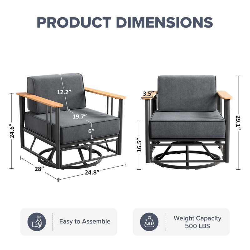 Latitude Run® Patio Swivel Chairs With 6" Cushions Set Of 2, 360 ...