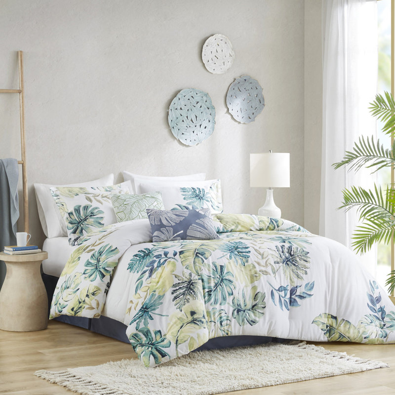 Édredon 100% coton pour très grand lit - imprimé tropical et froissé - tissu multicolore avec bourre de plantes