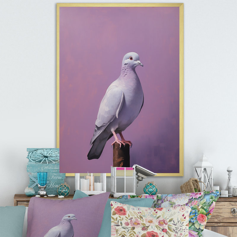 Poli colombe - art mural toile colombe, Cadre doré simple, H 20 po x l 12 po x P 1 po