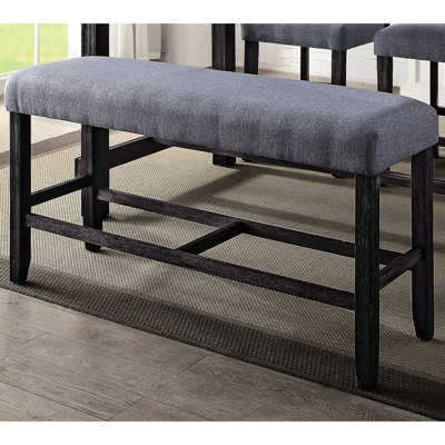 Weathered Counter Seat With Grey Upholstery - Foam Padding Stable Construction Upholstered Bench In Finish Comfort Frame