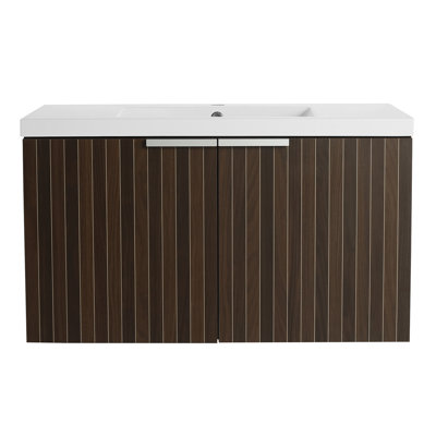 Armoire de salle de bain flottante avec lavabo en résine et porte à fermeture douce