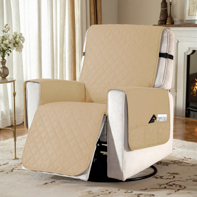 Water Resistant Recliner Chair Slipcover, Non Slip Covers for Recliner Chair with Pocket, Washable Reclining Couch Cover, Furniture Protector for Kids, Pets(Small, Sand)
