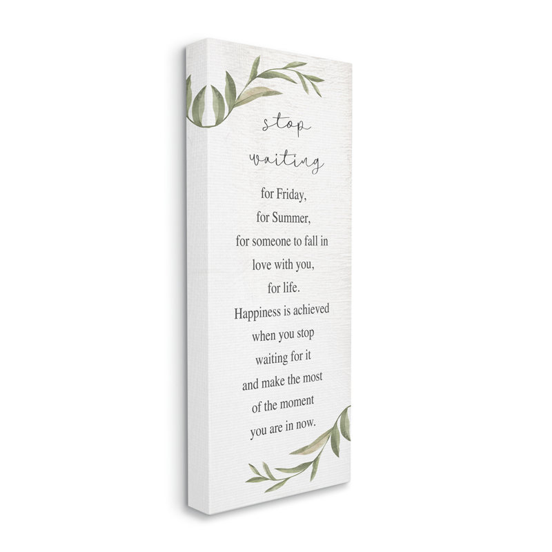 Inspirational Botanical Wrapped Canvas Wall Art, 17" x 40", White and Green