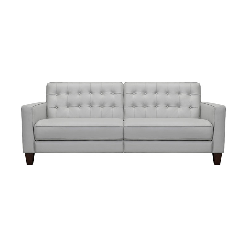 Canapé inclinable en cuir véritable à accoudoirs carrés 80,75 po Dinesha, Gris colombe