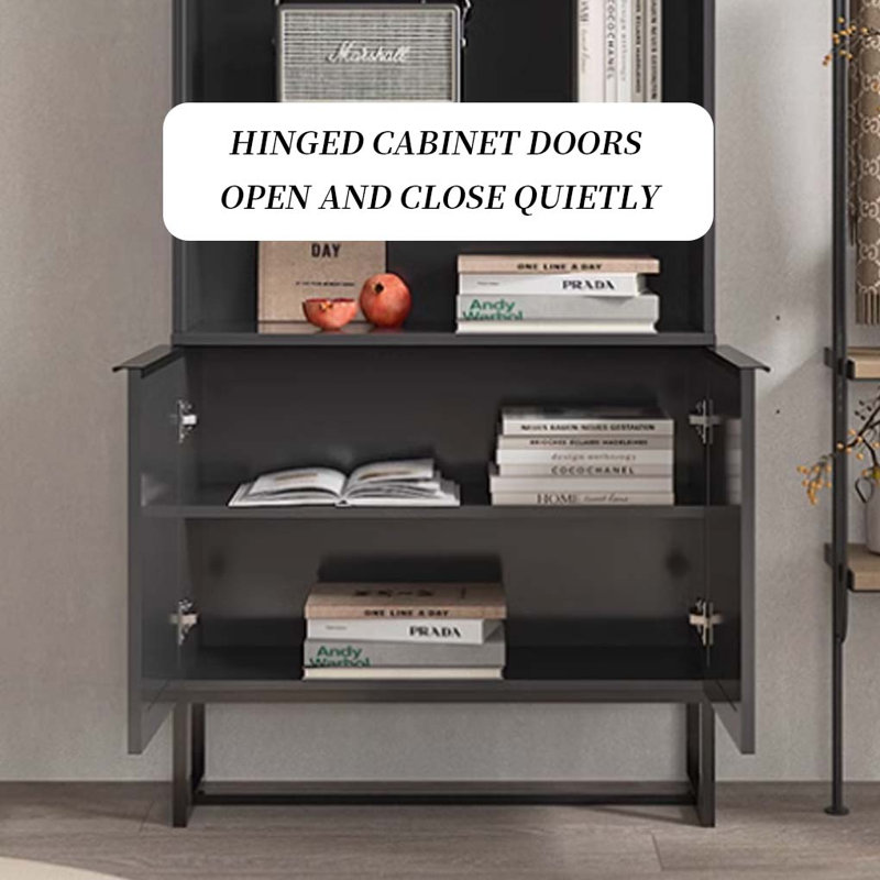 Bibliothèque en rotin avec porte d'armoire noire