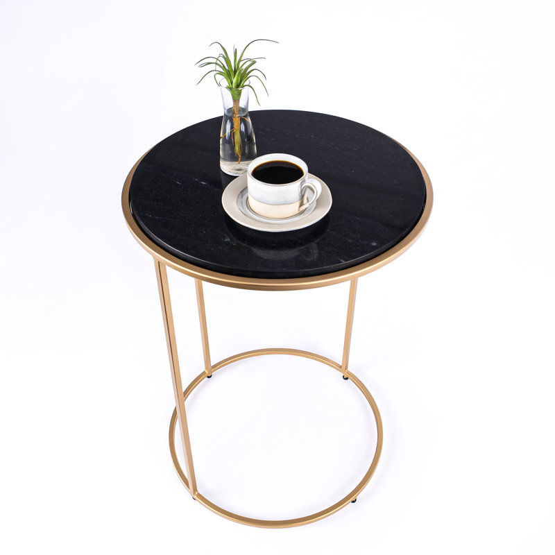 Nikelle Marble Top End Table, Black, Gold