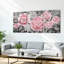 «Pink Floral and Grey Leaves», reproduction d'art sur toile tendue sur toile (ensemble de 3)-188865741