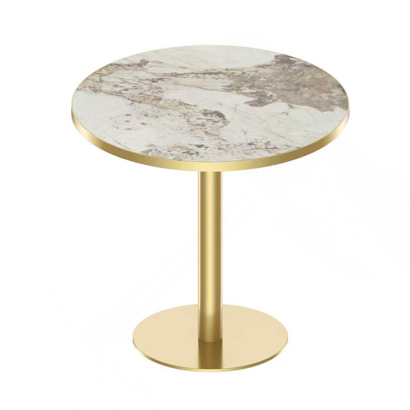 Table de bistro moderne ronde 31,5 po, plateau de table en faux marbre et structure en métal, assemblage rapide, Blanc / Brun