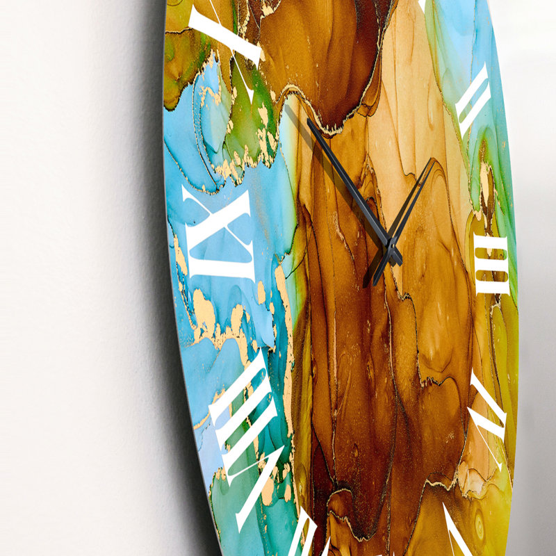 Horloge murale moderne brune et turquoise, Grand