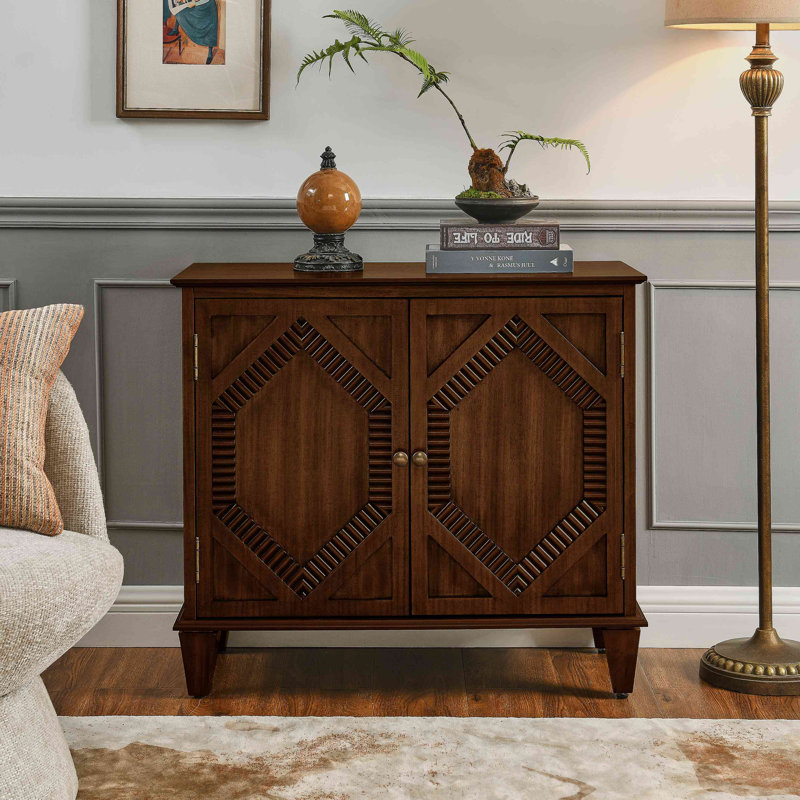 Buffet rétro en bois avec rangement, armoires de présentation géométriques symétriques, console média, Noyer