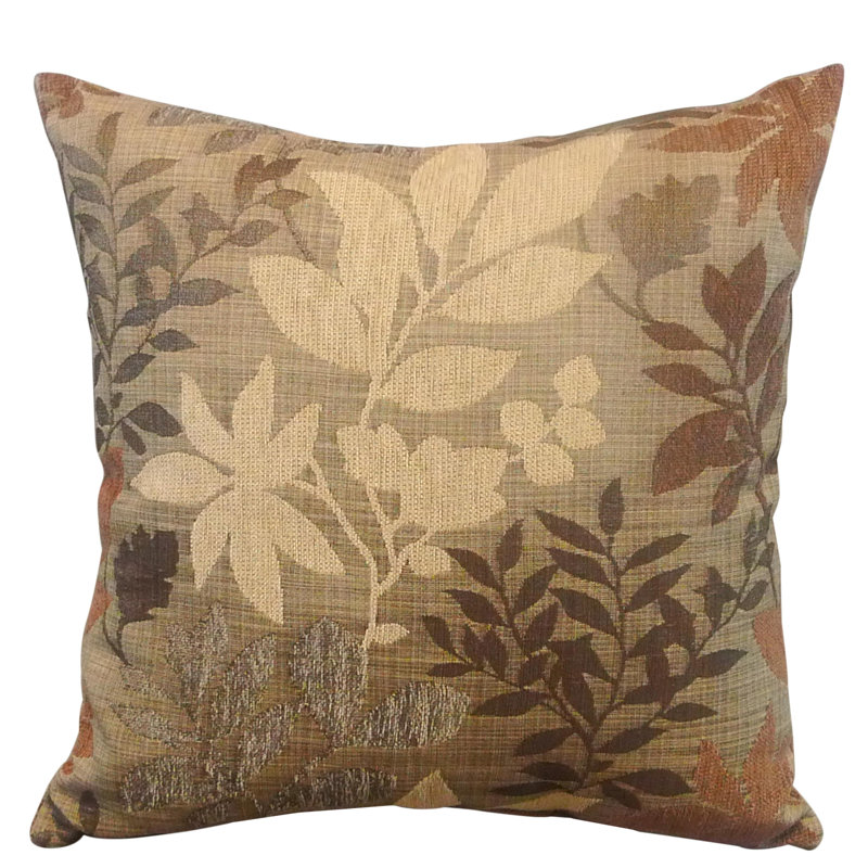 Floral Reversible Throw Pillow, Taupe