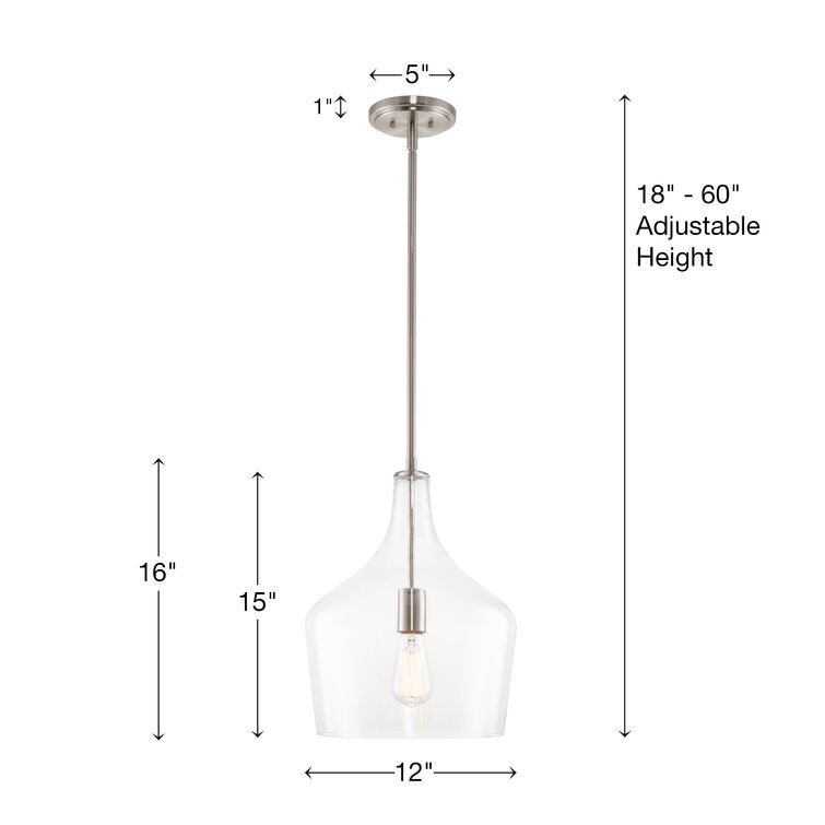 Plafonnier suspendu avec abat-jour en verre transparent CANVAS Bryant,  nickel brossé