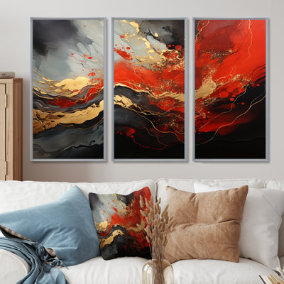 Red And Gold Marble Fire I - Abstract Wall Art