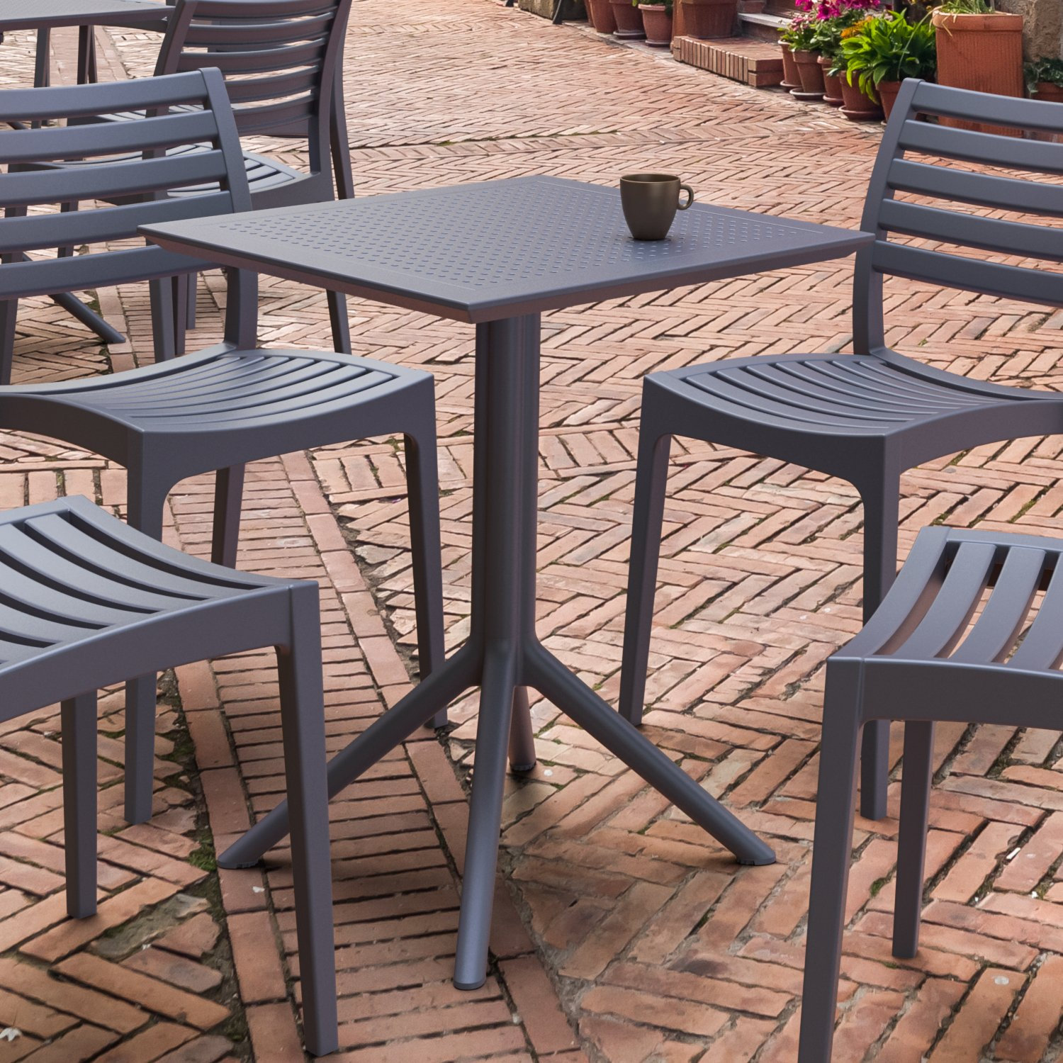 Farrah Square Patio Dining Table, Dark Gray, 23.6" W x 23.6" L x 29.5" H, Yes
