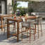 Ensemble de 4 tabourets de bar d'extérieur en corde de métal, structure en teck avec coussins beiges, collection de tabourets de patio résistants aux intempéries