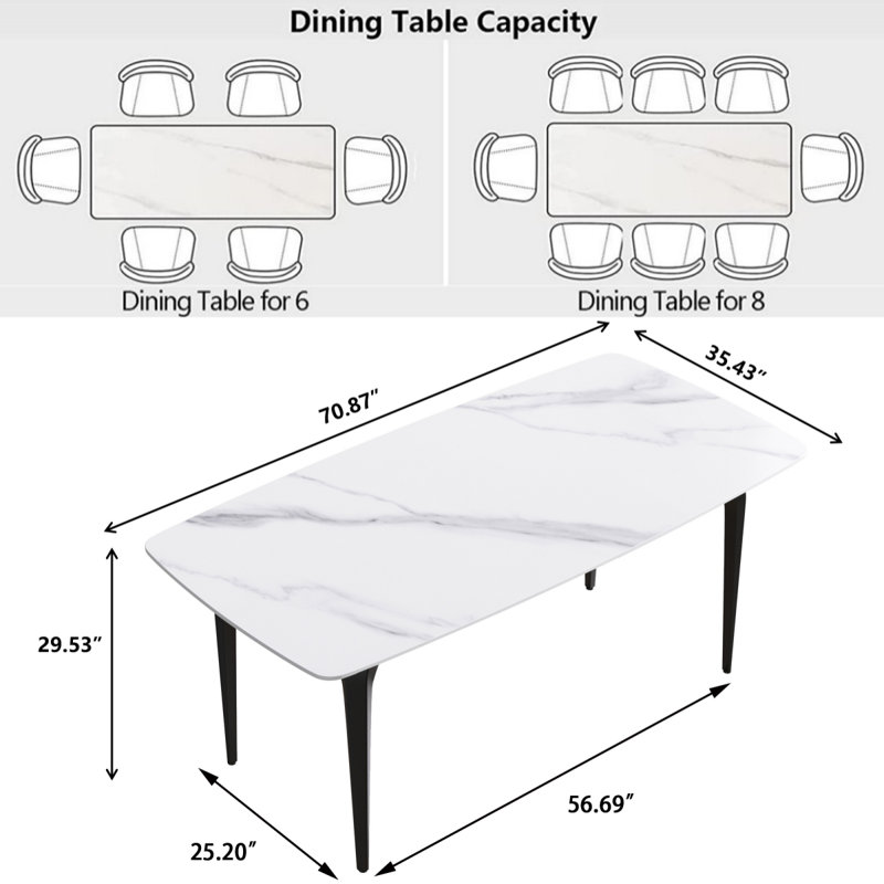 Table de salle à manger Eniel, Noir, Blanc, H 29,5 po x P 35,5 po x L 71 po