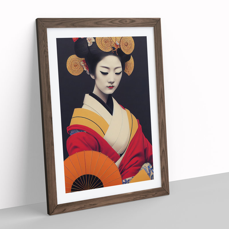 Contemporary Geisha No.3 - Single Picture Frame Print, 64cm H x 46cm W x 2cm D, Walnut