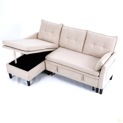 L-Shaped Reversible Chaise Sectional Sofa With Storage - Cotton-Linen Office & Apartment Ready