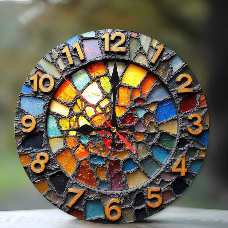 Stained Glass Mosaic Clock Wall Decor