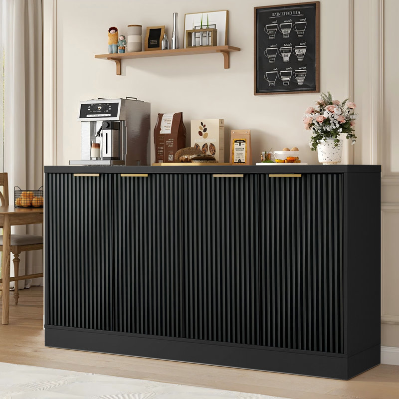 55.1" W Wood Sideboard With 4 Doors, Black