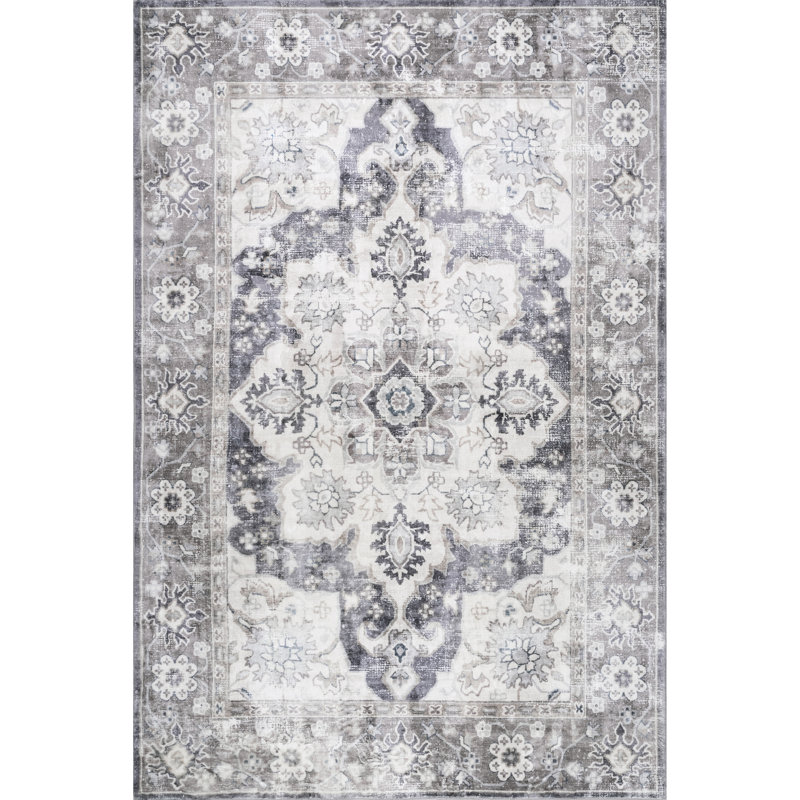 Josephine Distressed Floral Medallion Area Rug, Rectangle 5' x 8'